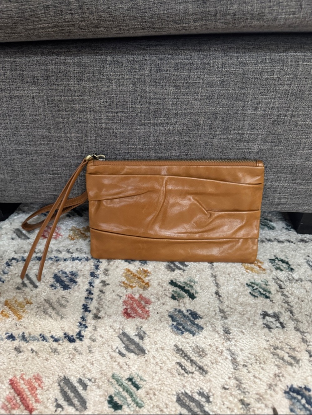 HOBO International Leather Wristlet Clutch Brown Soft Slouchy Zip